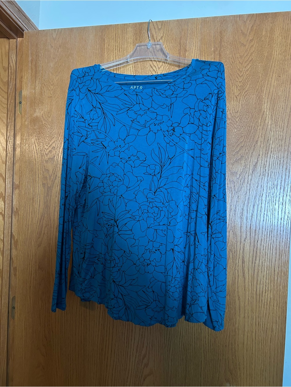 Apt. 9 Teal-Blue Long-Sleeve Floral Print Top